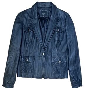 Vintage Mossimo Black Leather Jacket Blazer XL Medium Bomber Retro Classic Biker